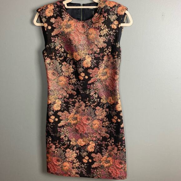Maje Dress small metallic mini floral Asian holiday Robe Jacquard WORN ONCE - Picture 2 of 8